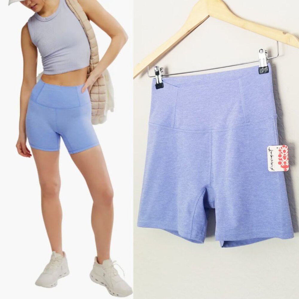 NEW FP MOVEMENT by FREE PEOPLE Never Better Heather Bike Shorts S Blueberry $48 - Picture 16 of 16